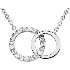 .06 Ctw Diamond Double Circle Necklace in 14k White Gold, 18 Inch