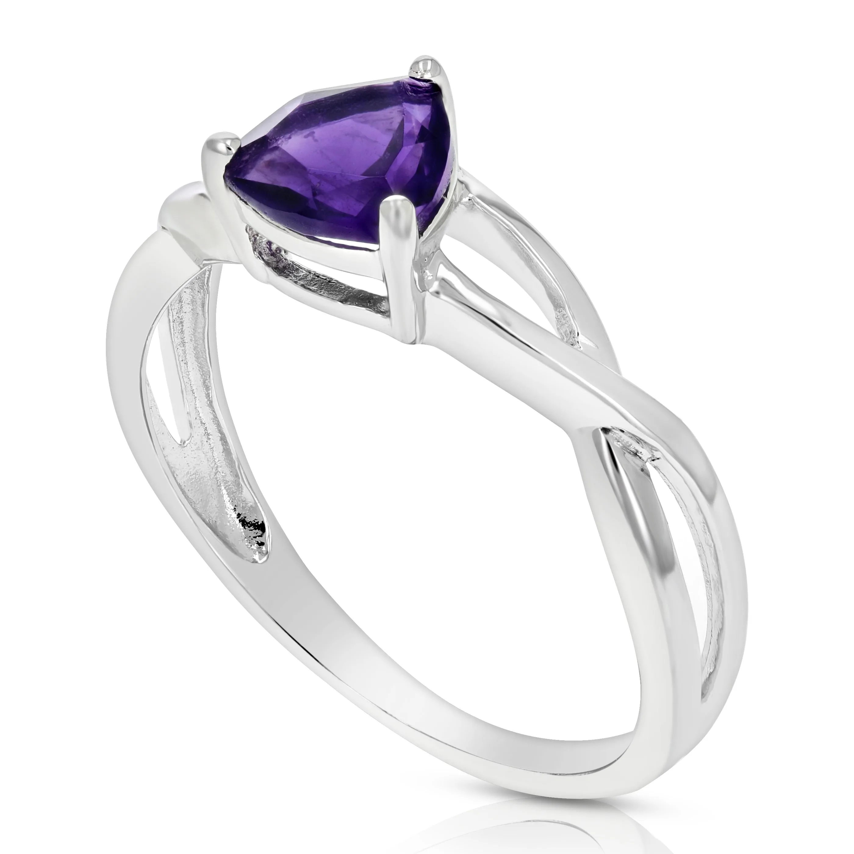 0.60 cttw Purple Amethyst Ring .925 Sterling Silver with Rhodium Triangle 6 MM