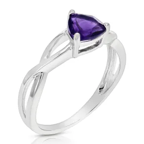 0.60 cttw Purple Amethyst Ring .925 Sterling Silver with Rhodium Triangle 6 MM