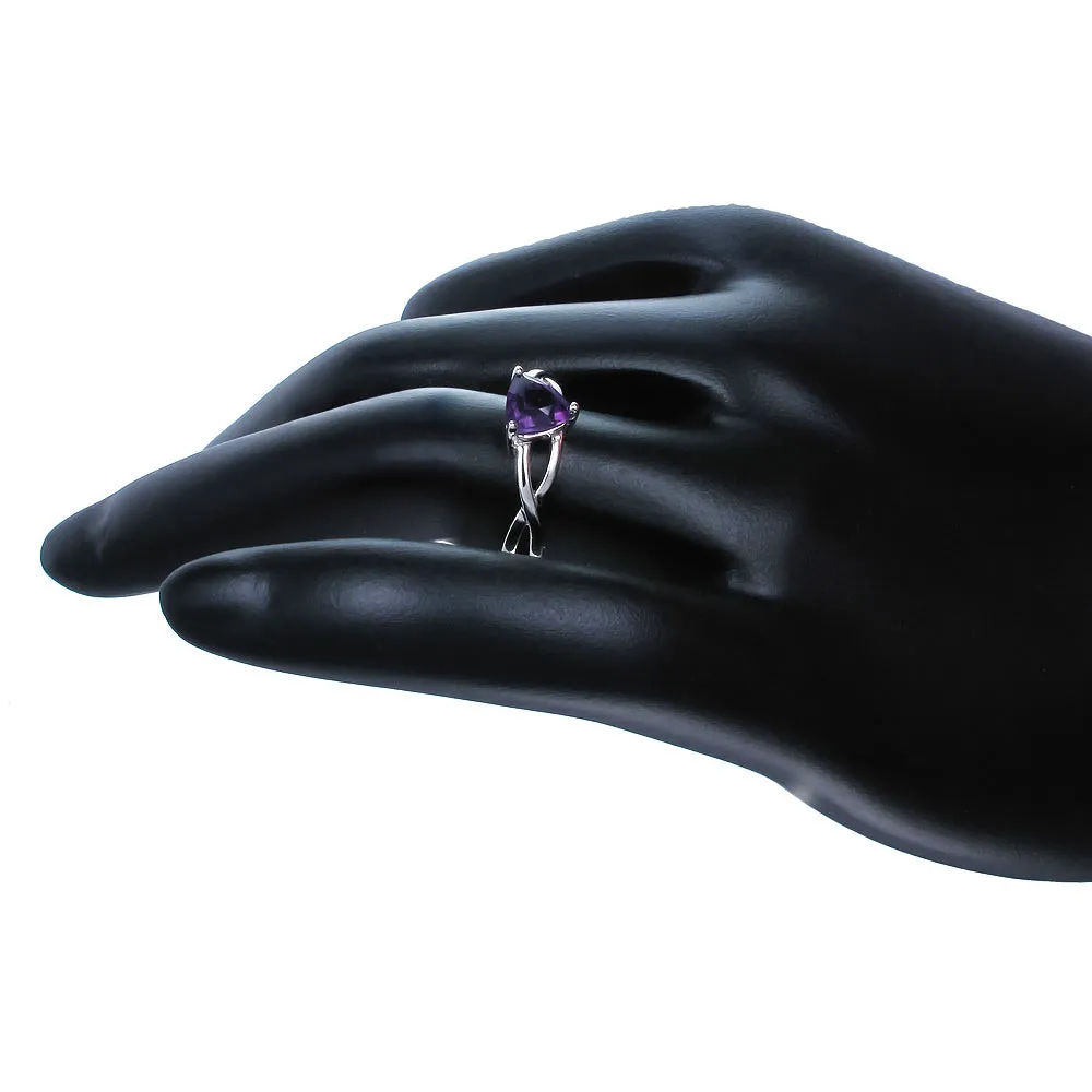 0.60 cttw Purple Amethyst Ring .925 Sterling Silver with Rhodium Triangle 6 MM