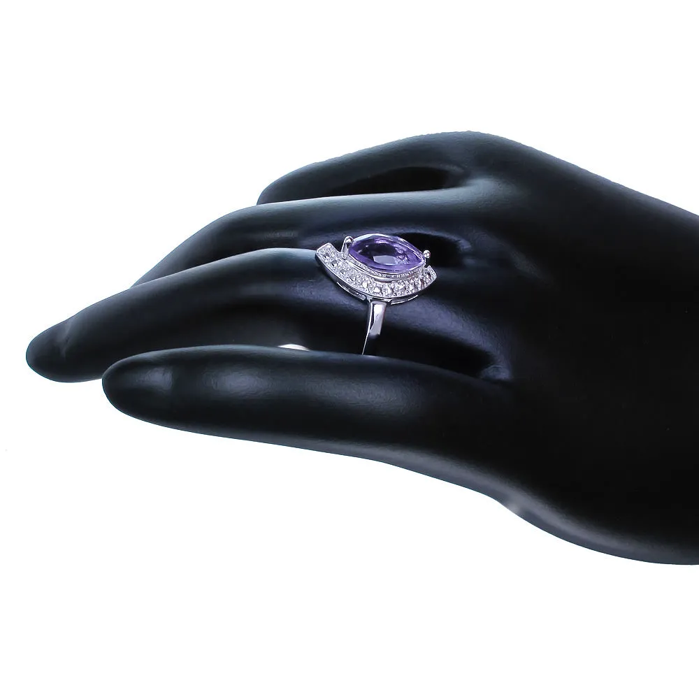 0.90 cttw Purple Amethyst Ring .925 Sterling Silver Rhodium Marquise 10x5 MM