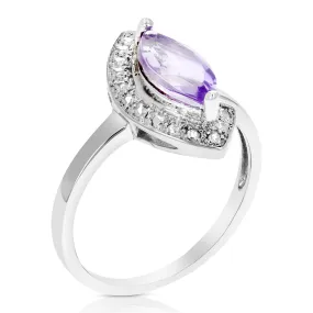 0.90 cttw Purple Amethyst Ring .925 Sterling Silver Rhodium Marquise 10x5 MM