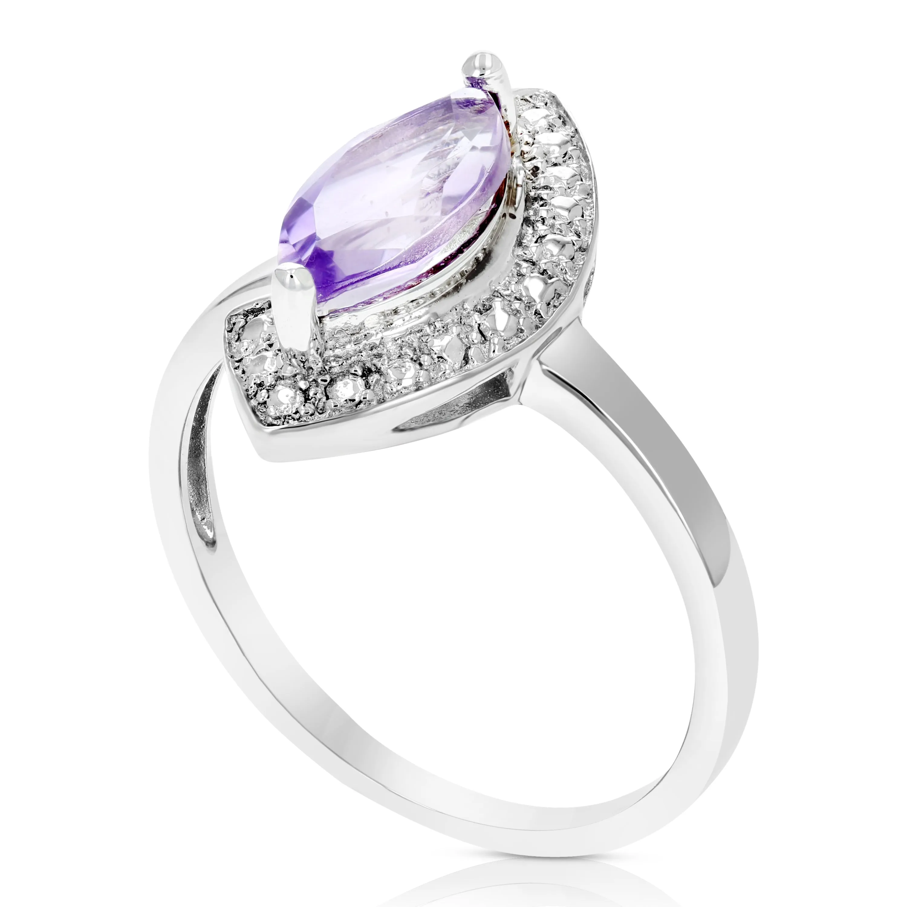 0.90 cttw Purple Amethyst Ring .925 Sterling Silver Rhodium Marquise 10x5 MM