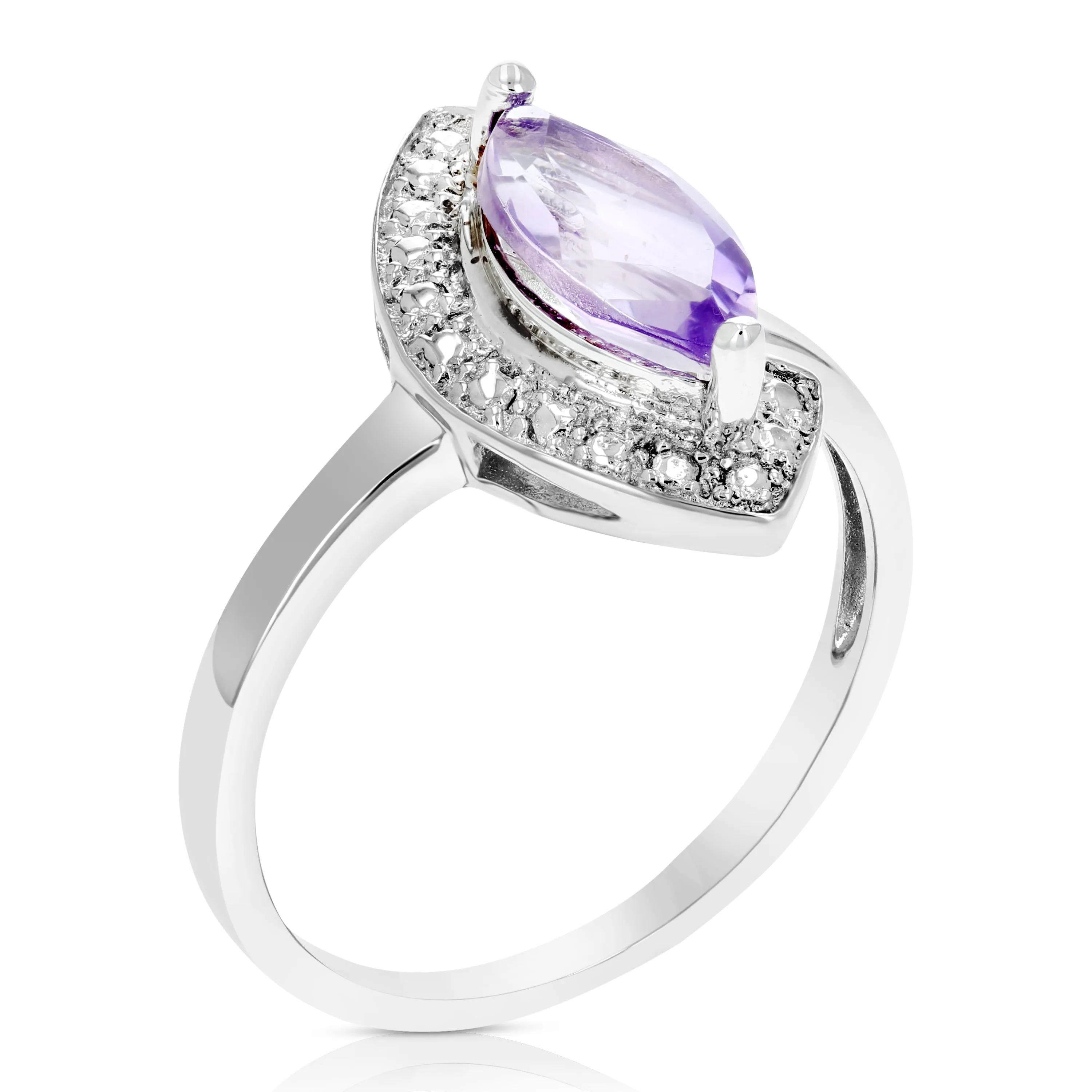 0.90 cttw Purple Amethyst Ring .925 Sterling Silver Rhodium Marquise 10x5 MM