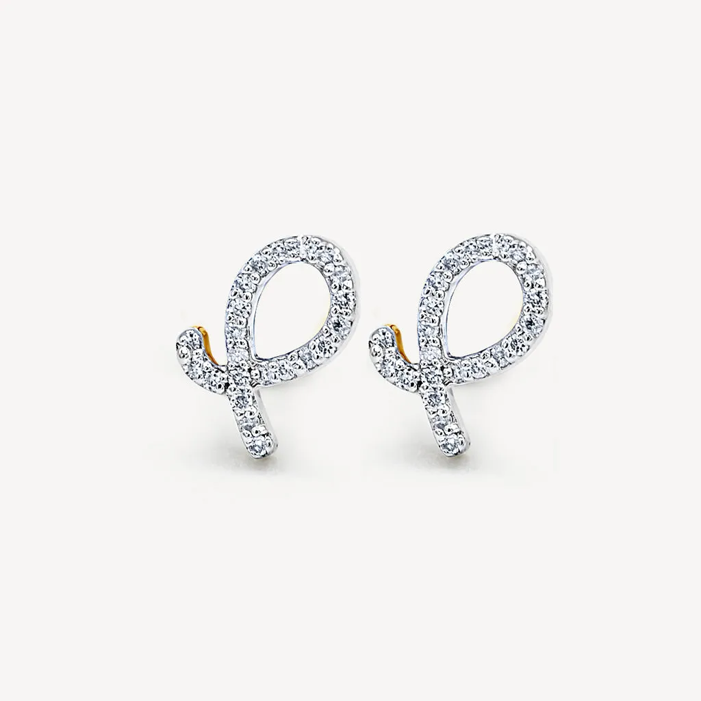 10k Gold P Logo Diamond Earrings