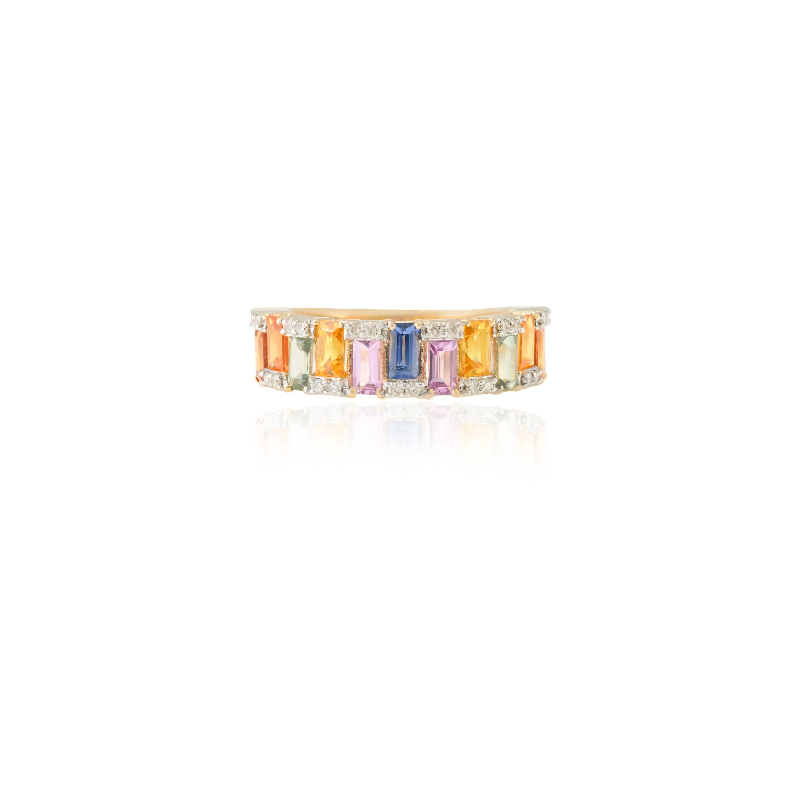 14K Gold Multi Sapphire Diamond Half Eternity Band