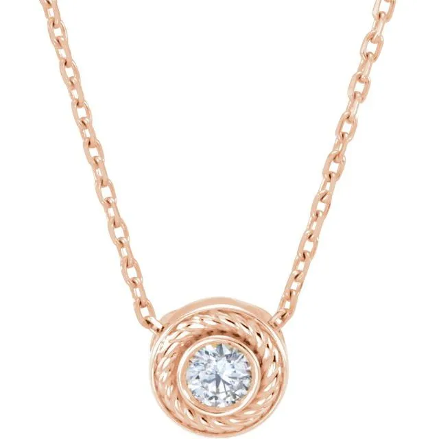 14K Gold Rope Accented Diamond Solitaire Slide Necklace