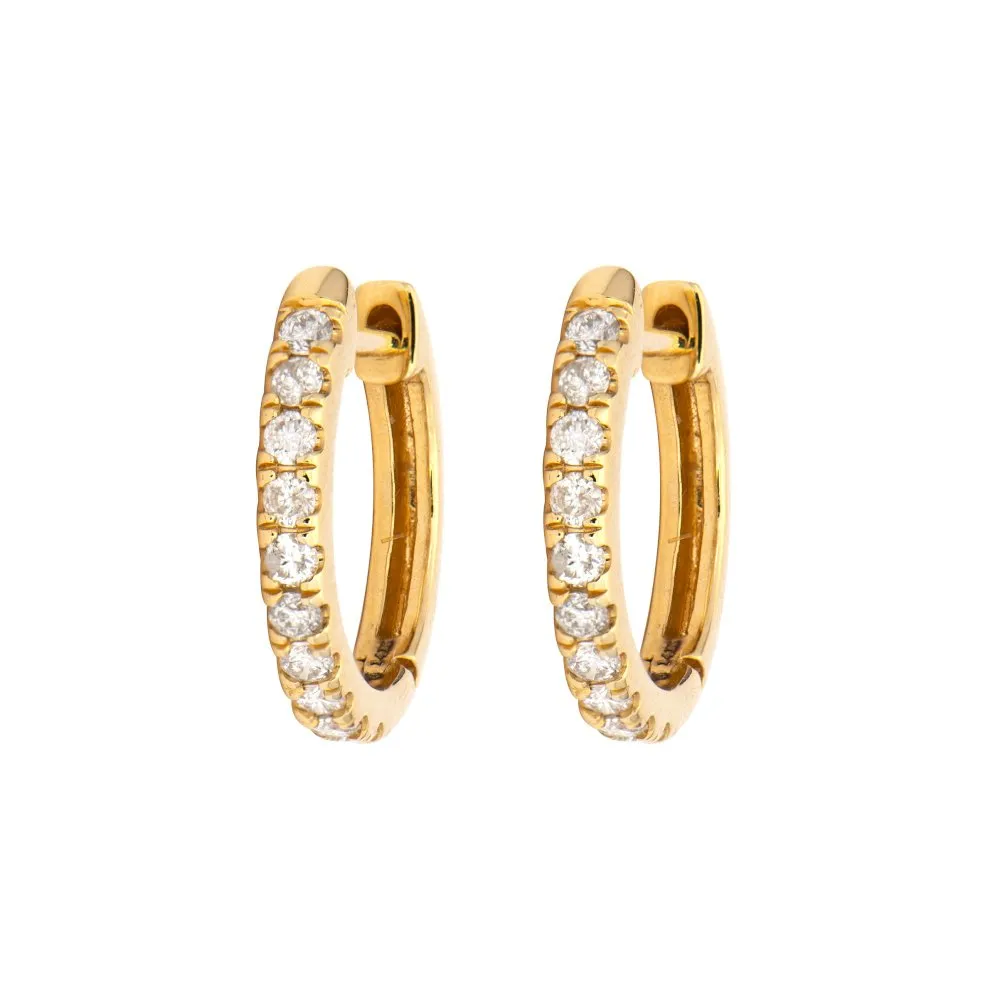 14K Yellow Gold Diamond Classic Huggie Earrings