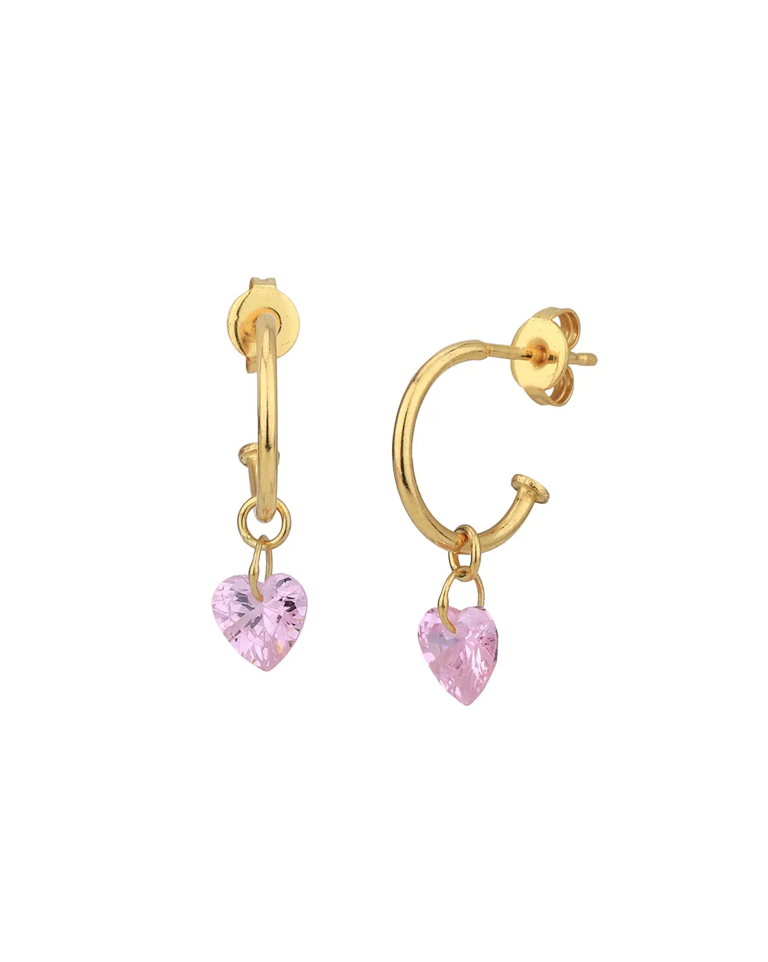 18kt Gold Plated with Dangling CZ Heart Half Hoop Earring for women