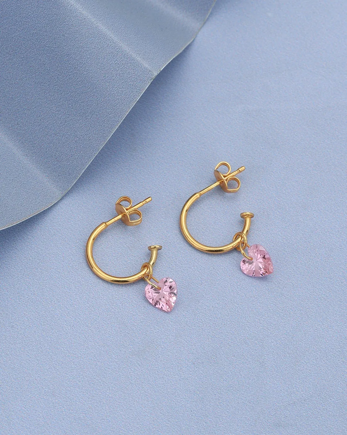 18kt Gold Plated with Dangling CZ Heart Half Hoop Earring for women