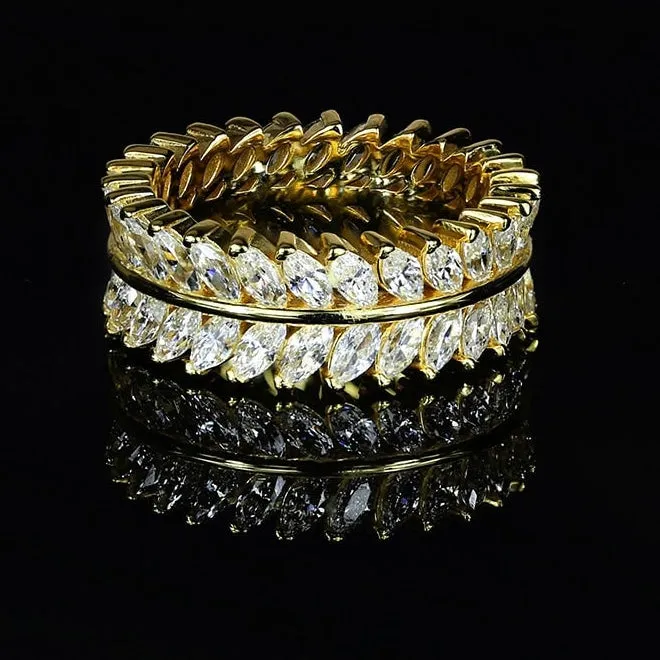 2*4mm Marquise Shape Full Of Stone Eternity Double Band Ring for Women