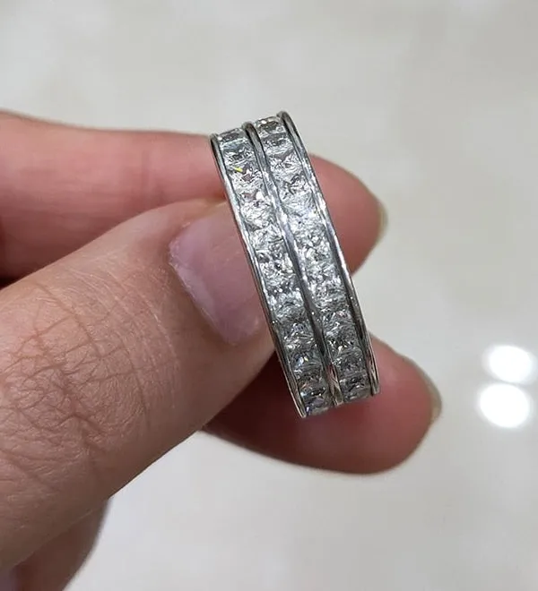 2.5mm Square Double Tension Setting Eternity Band Ring for Men Women