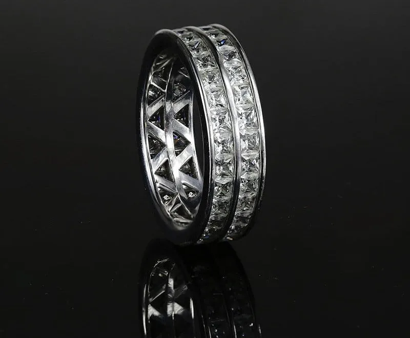 2.5mm Square Double Tension Setting Eternity Band Ring for Men Women