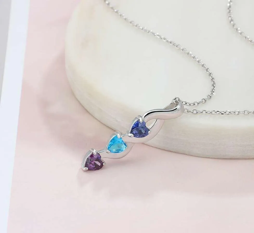 3 Birthstone Shooting Hearts Mothers Necklace 3 Names