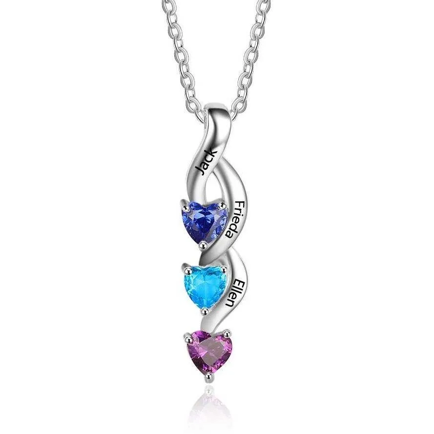 3 Birthstone Shooting Hearts Mothers Necklace 3 Names