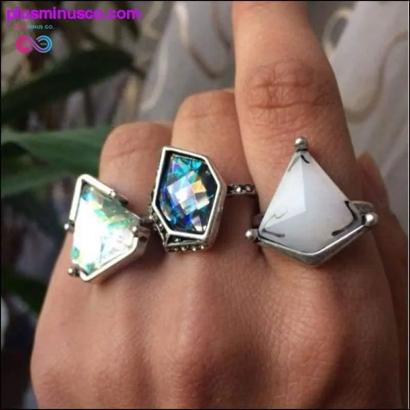 3 Piece Geometric Gemstone Ring Set