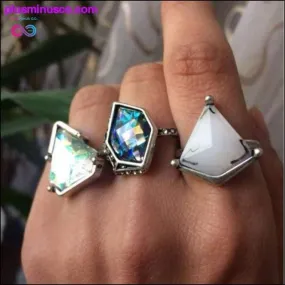 3 Piece Geometric Gemstone Ring Set