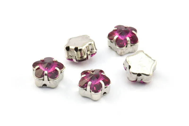 3 Silver Plated Purple Swarovski Rhinestone Prong Setting (10x7mm) Y269