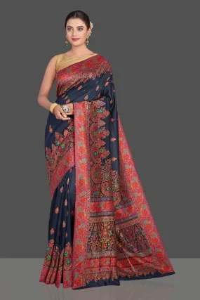 90K924-RO Navy Blue Tussar Silk Sari with Kani Weave