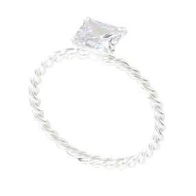 925 Pure Sterling Silver Princess Cut Cz Twist Ring For Women-Small