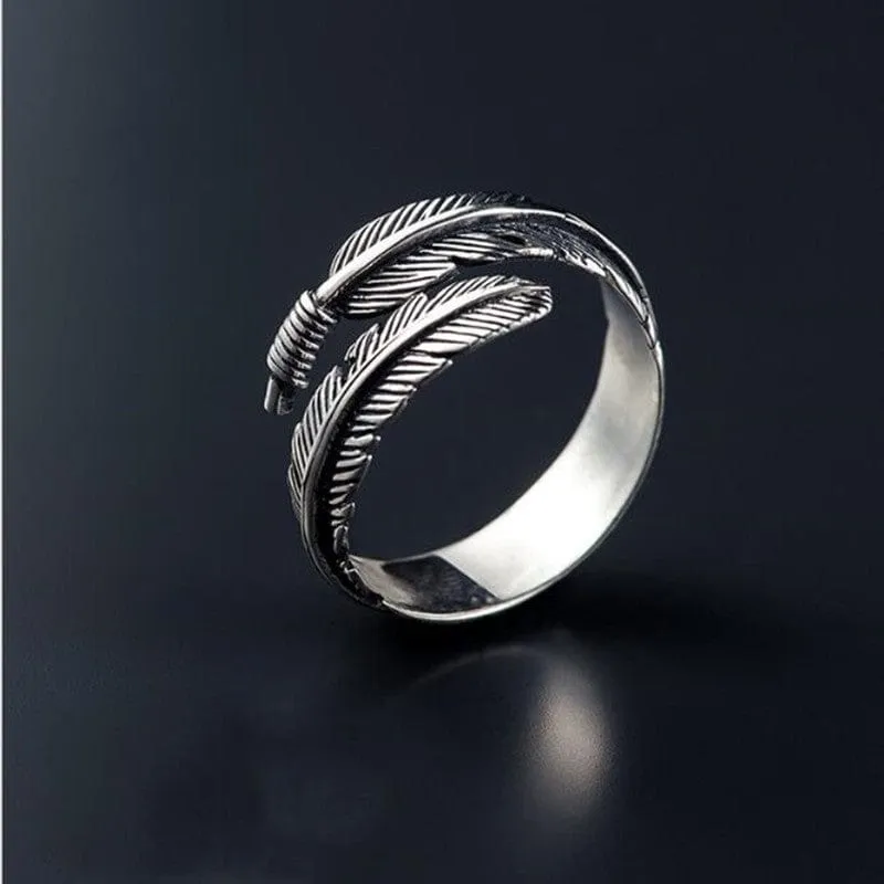 925 Sterling Silver Feathers Arrow Ring Adjustable size