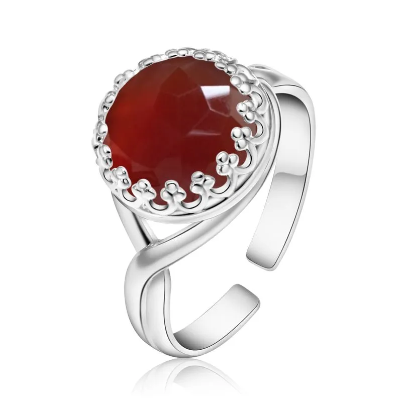 925 Sterling Silver Round Red Carnelian 10mm Ring