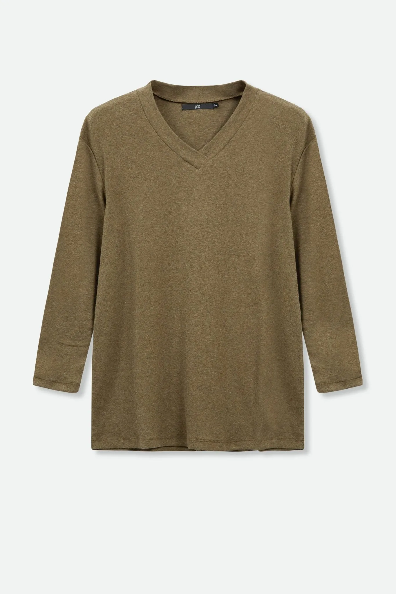 A LINE V NECK IN HEATHERED PIMA COTTON, OLIVE