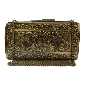 A TALE OF TWO LOVERS, GOLD AND BLACK RECTANGLE PAPER MACHE CLUTCH