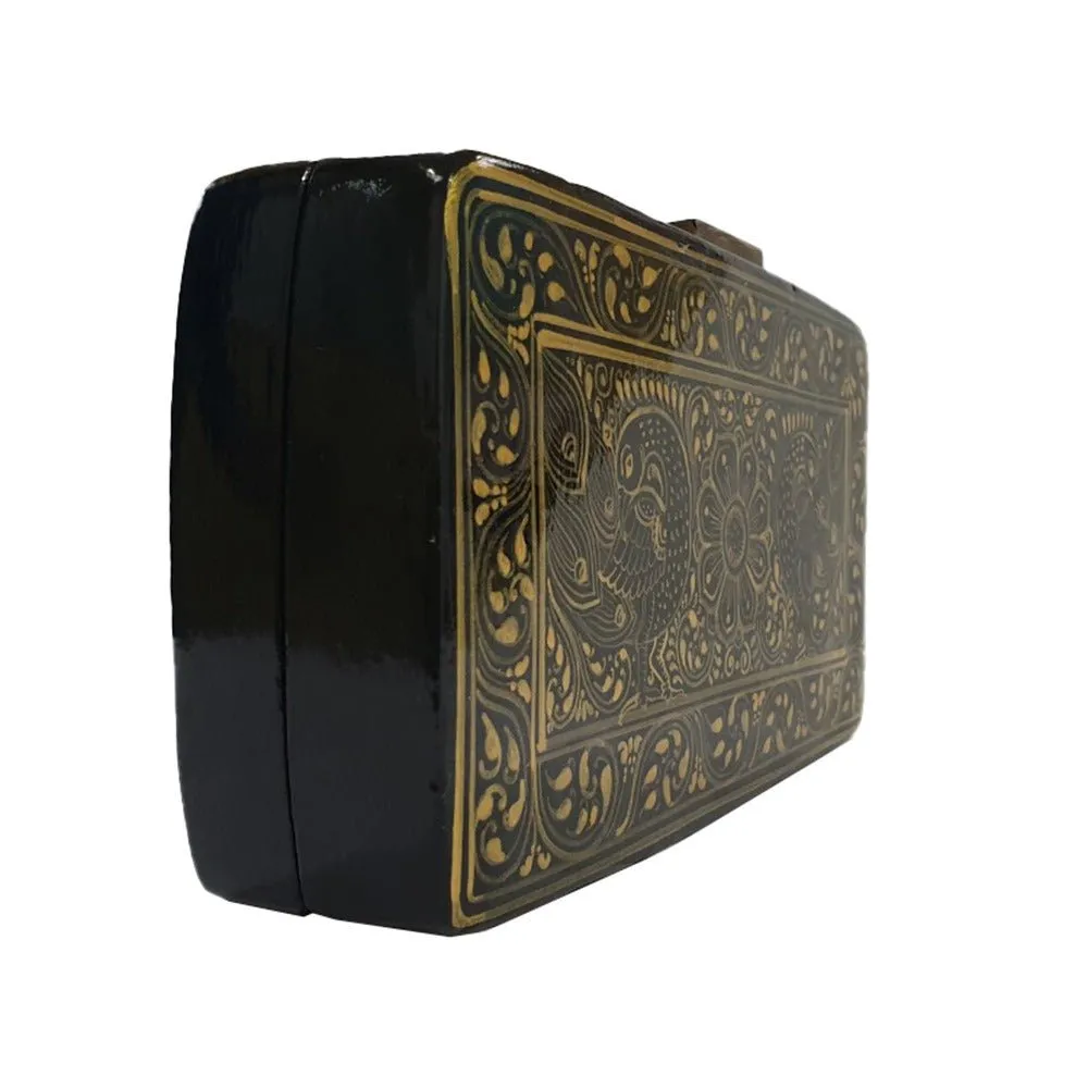 A TALE OF TWO LOVERS, GOLD AND BLACK RECTANGLE PAPER MACHE CLUTCH