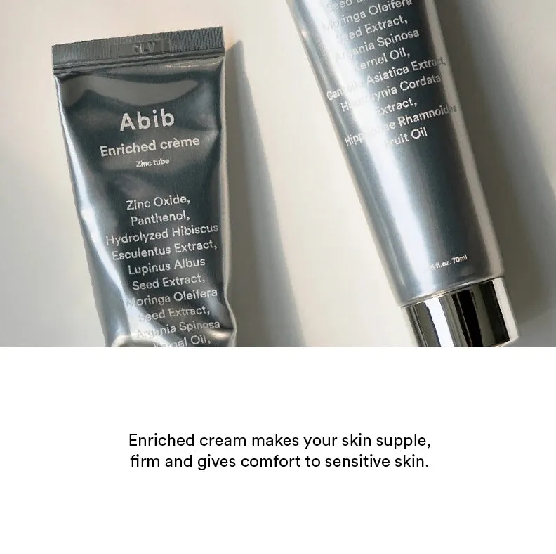 Abib Enriched crème Zinc Tube Cream 70ml Sensitive Skincare Barrier Moisture