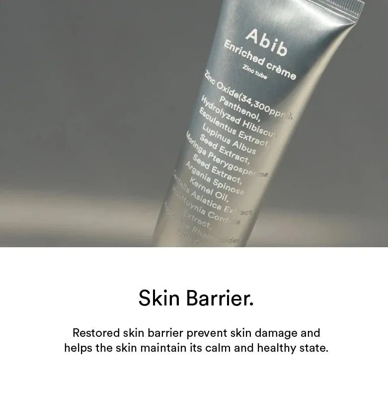 Abib Enriched crème Zinc Tube Cream 70ml Sensitive Skincare Barrier Moisture