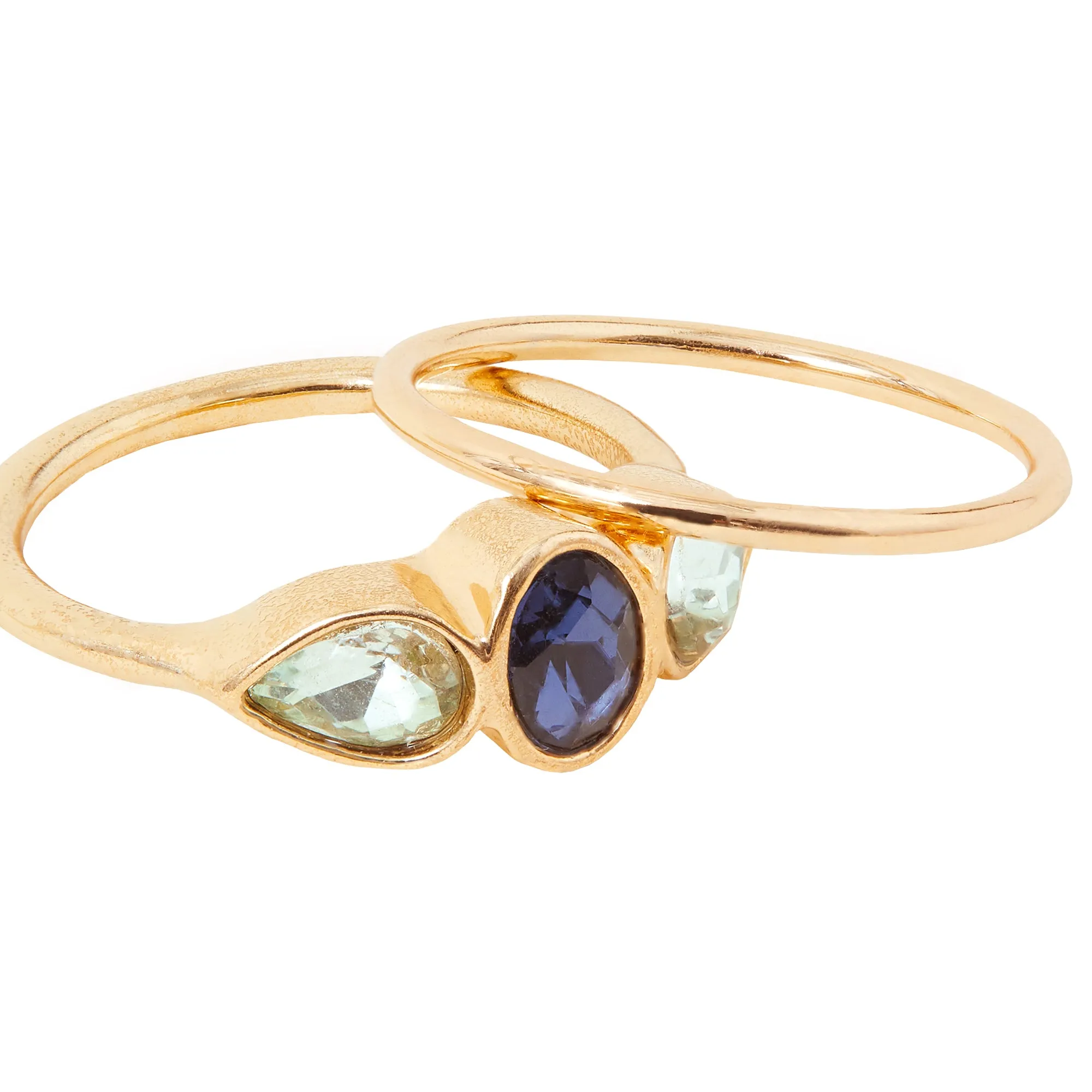 Accessorize London Women's Oval Gem Blue Stacking Rings Set Of Two-Large