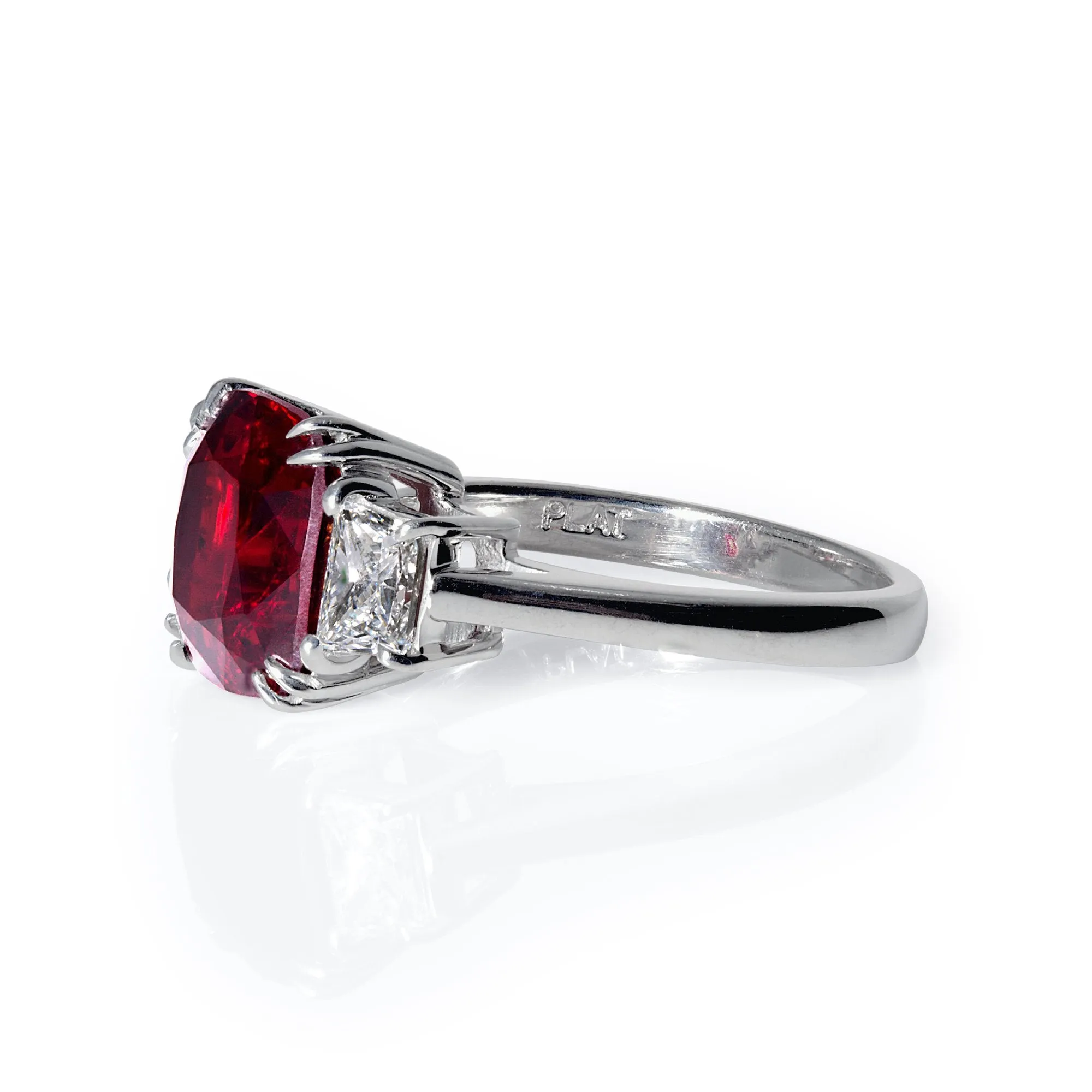 AGL 5.50ct Natural BURMA No-Heat Vivid Red SPINEL & Diamond 3 Stone Vintage Ring