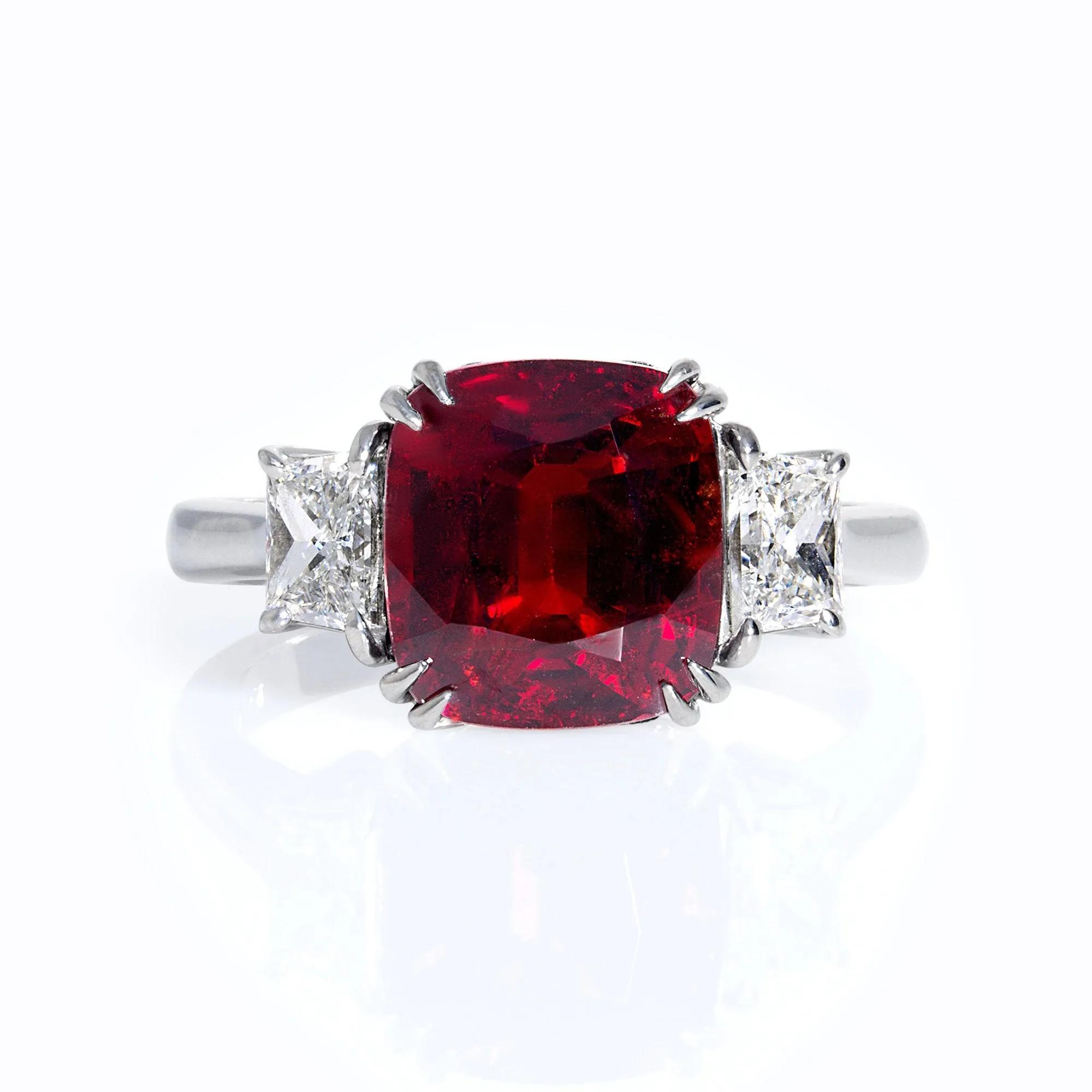 AGL 5.50ct Natural BURMA No-Heat Vivid Red SPINEL & Diamond 3 Stone Vintage Ring