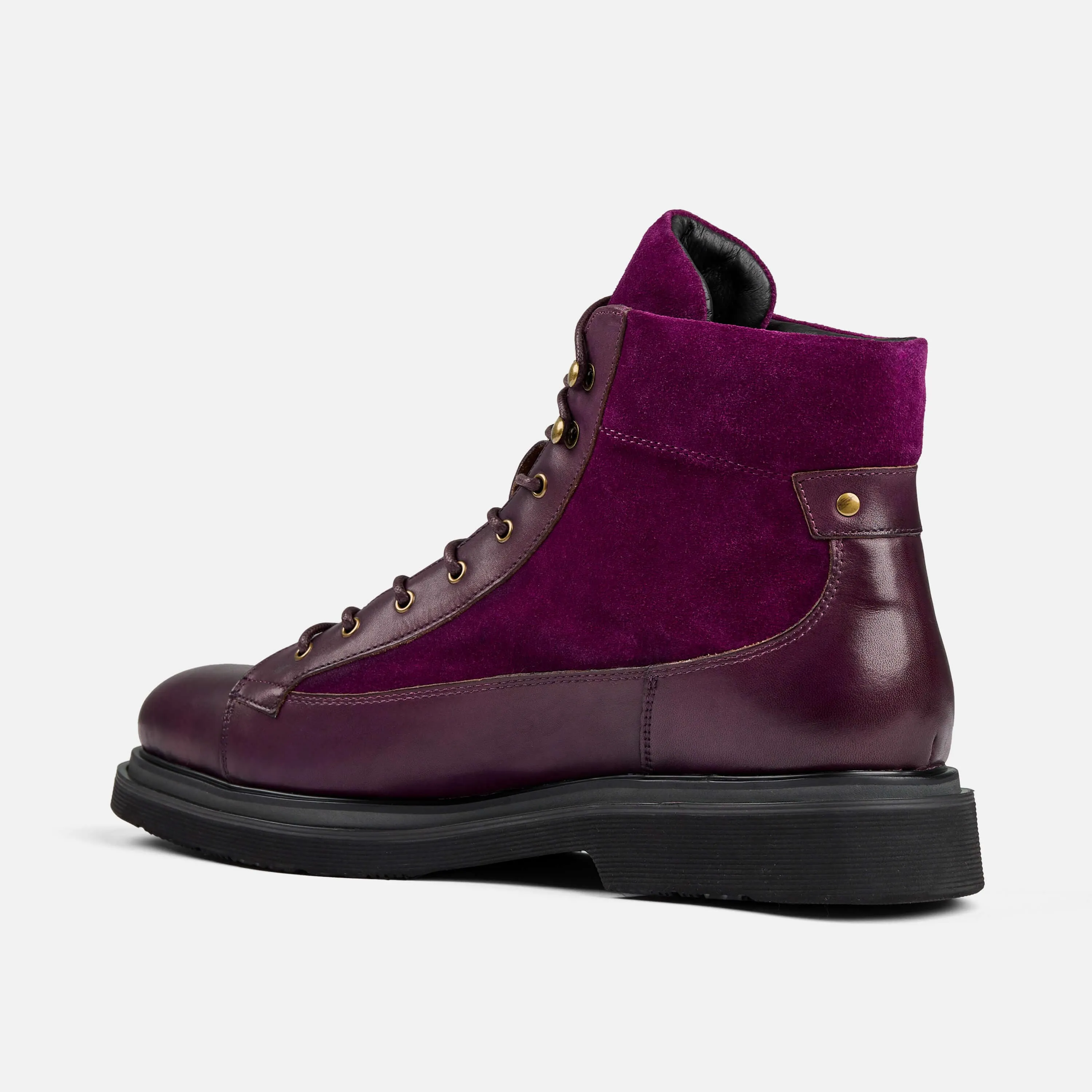 Aiden Grape Leather Combat Boots