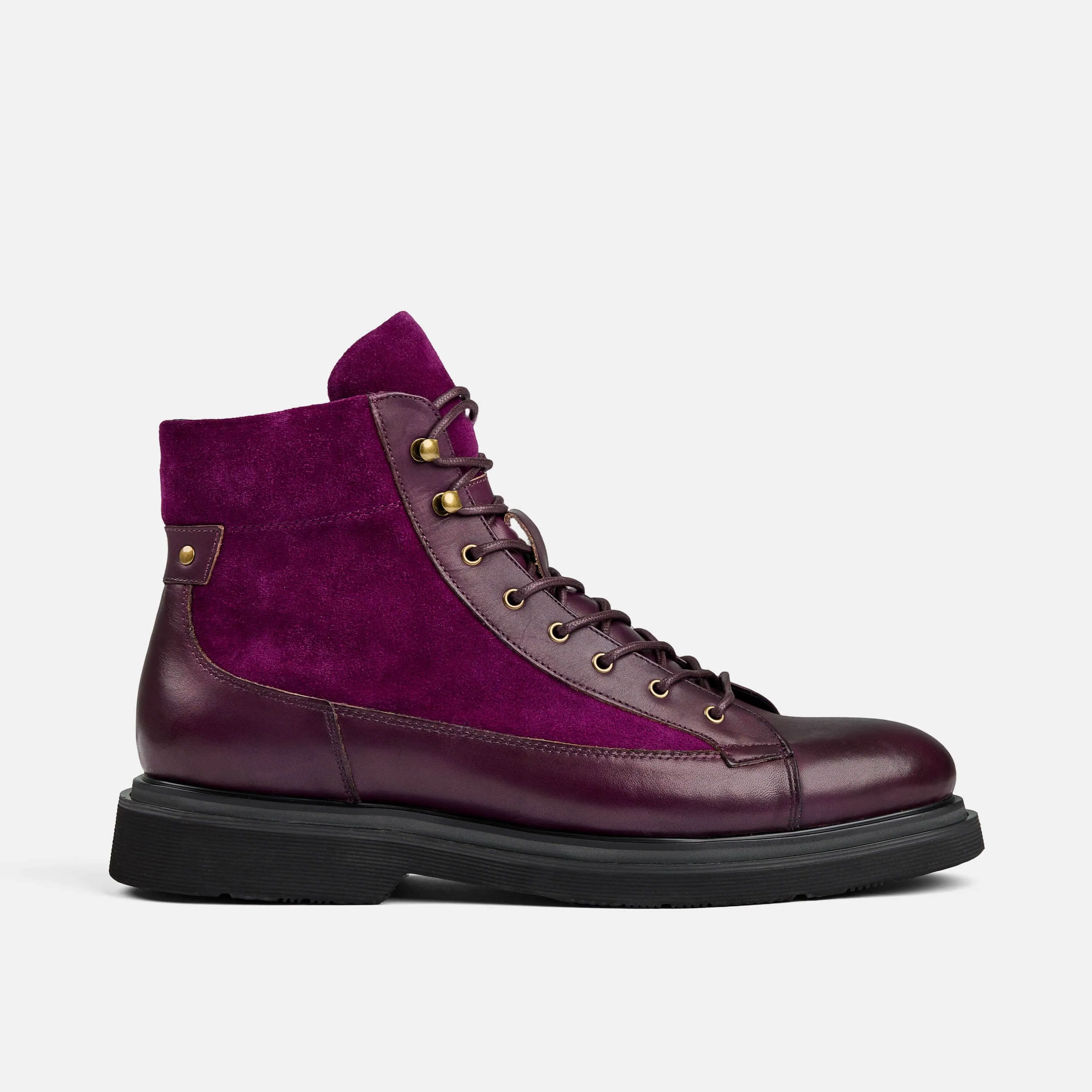 Aiden Grape Leather Combat Boots