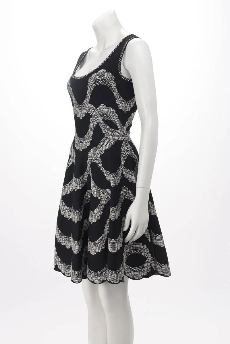 Alexander McQueen Black & White Jacquard Knit Scalloped Hem Dress S