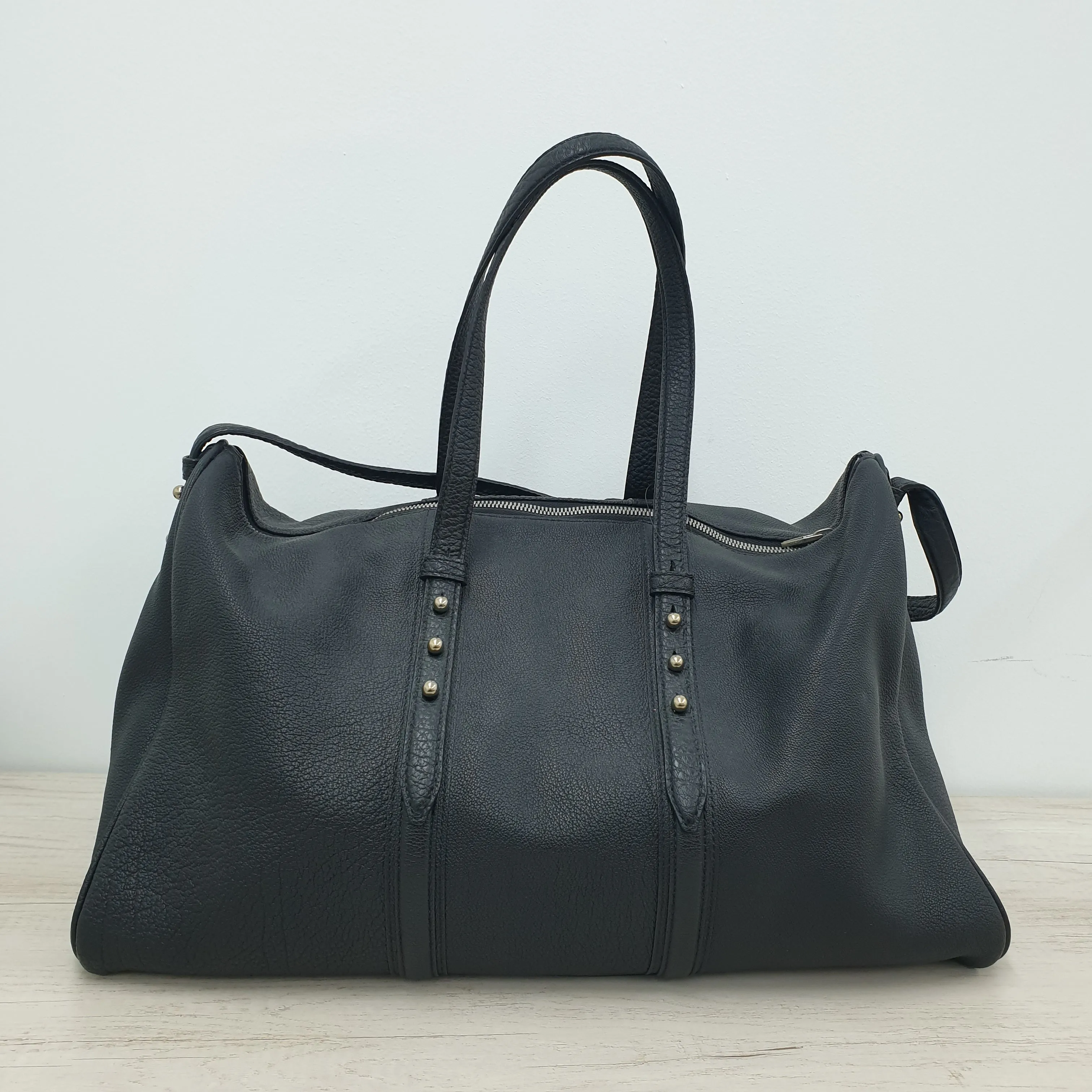 Alexander Wang Black Mixed Grain Duffel Bag