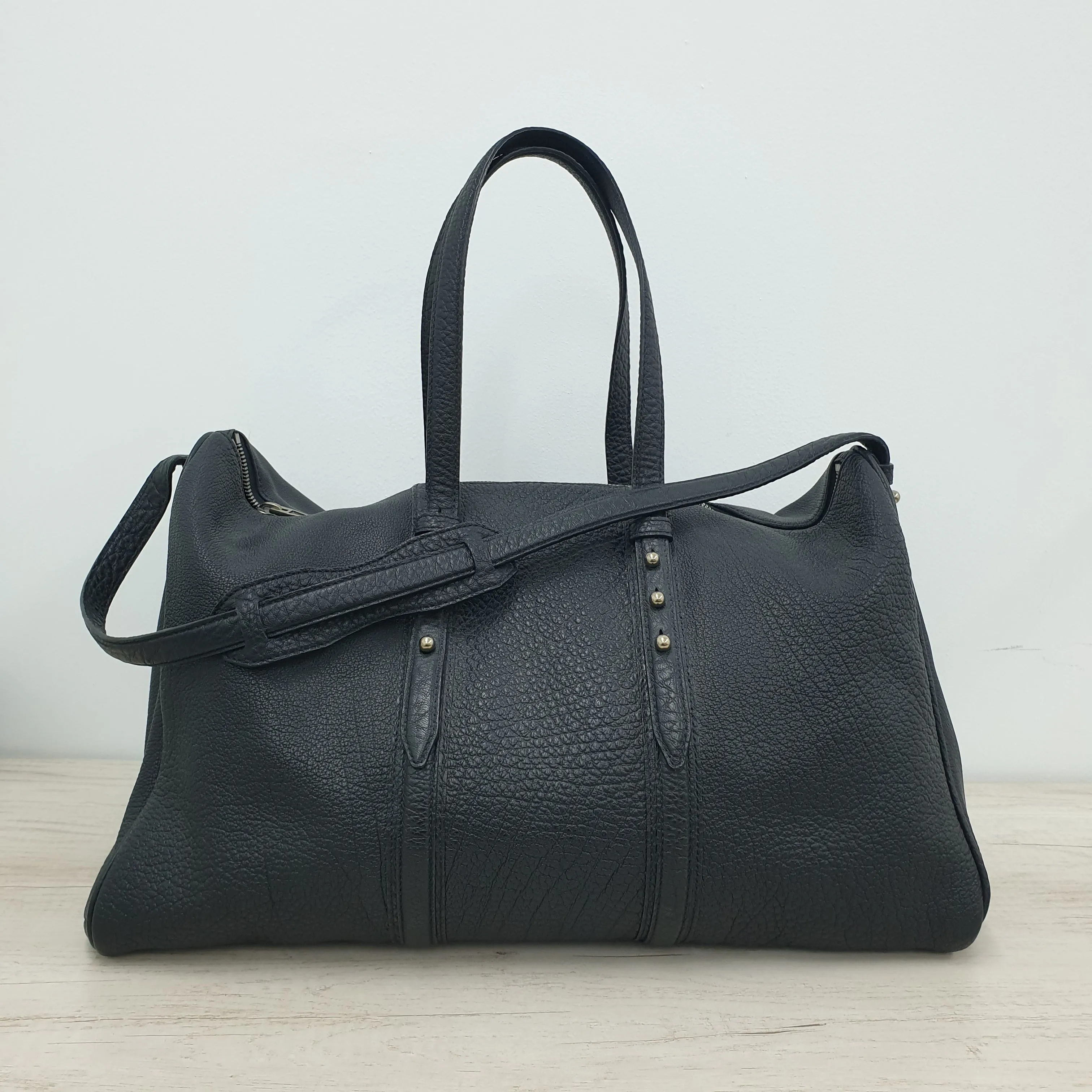 Alexander Wang Black Mixed Grain Duffel Bag