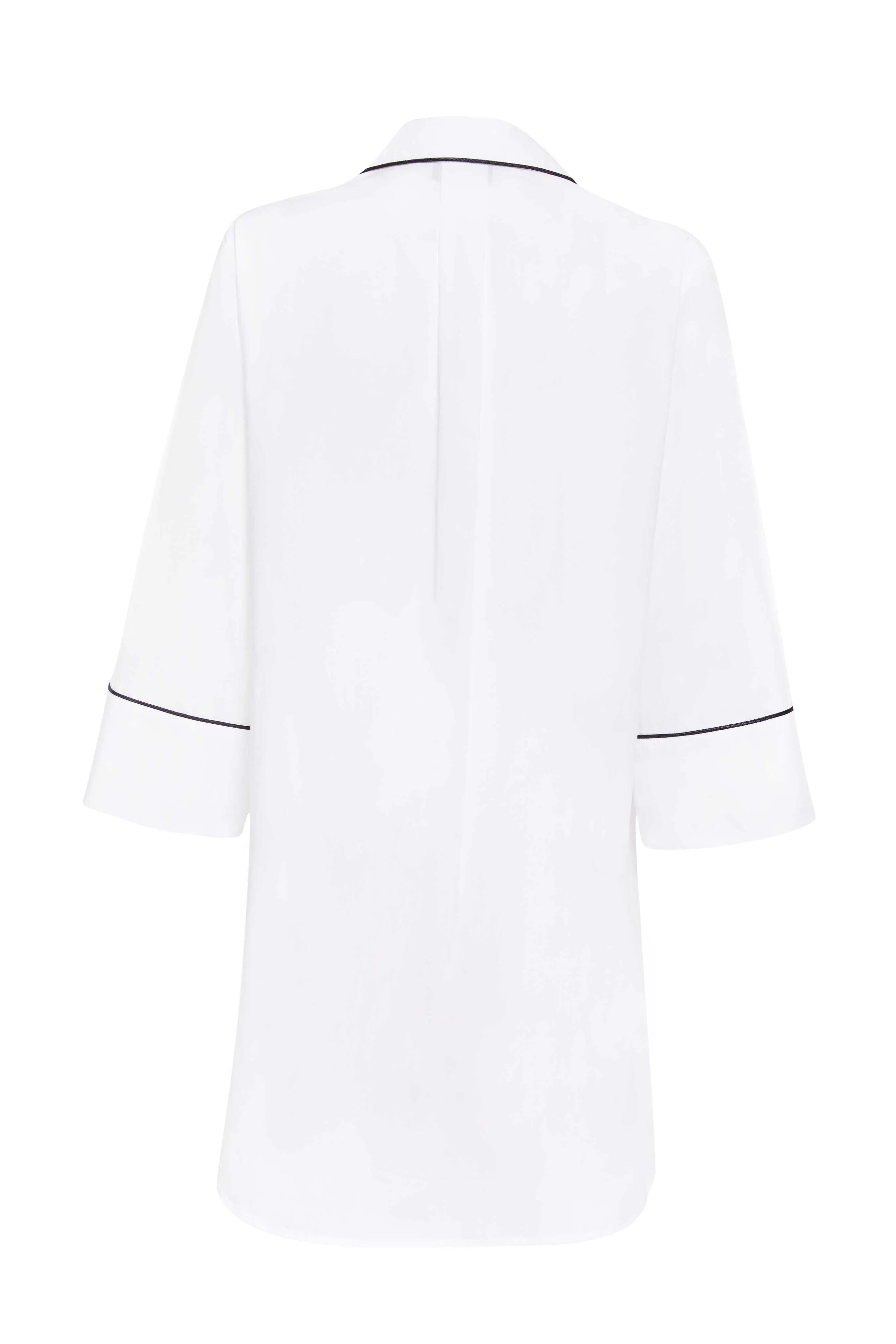 Ally White Cotton Nightshirt - Black Piping