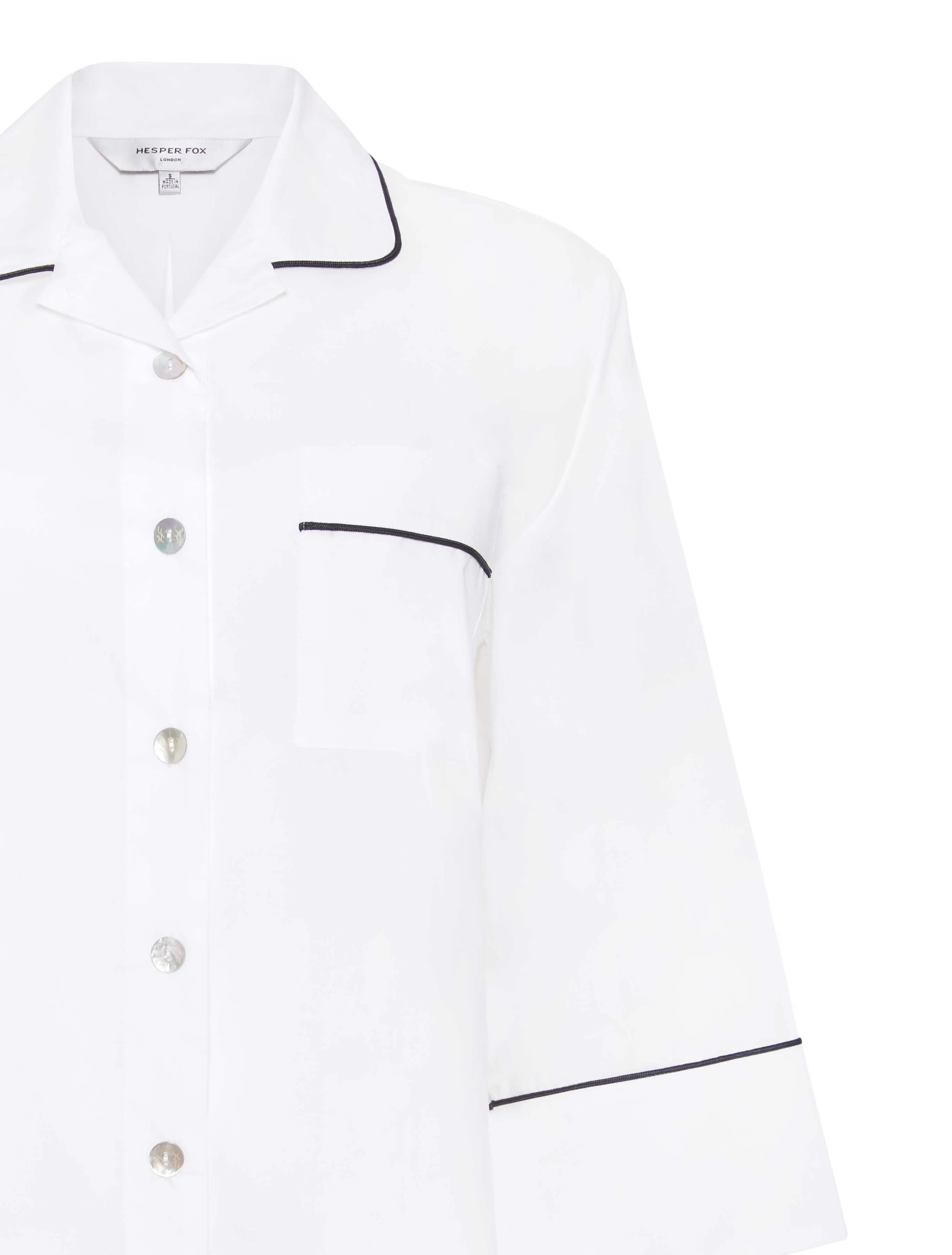 Ally White Cotton Nightshirt - Black Piping