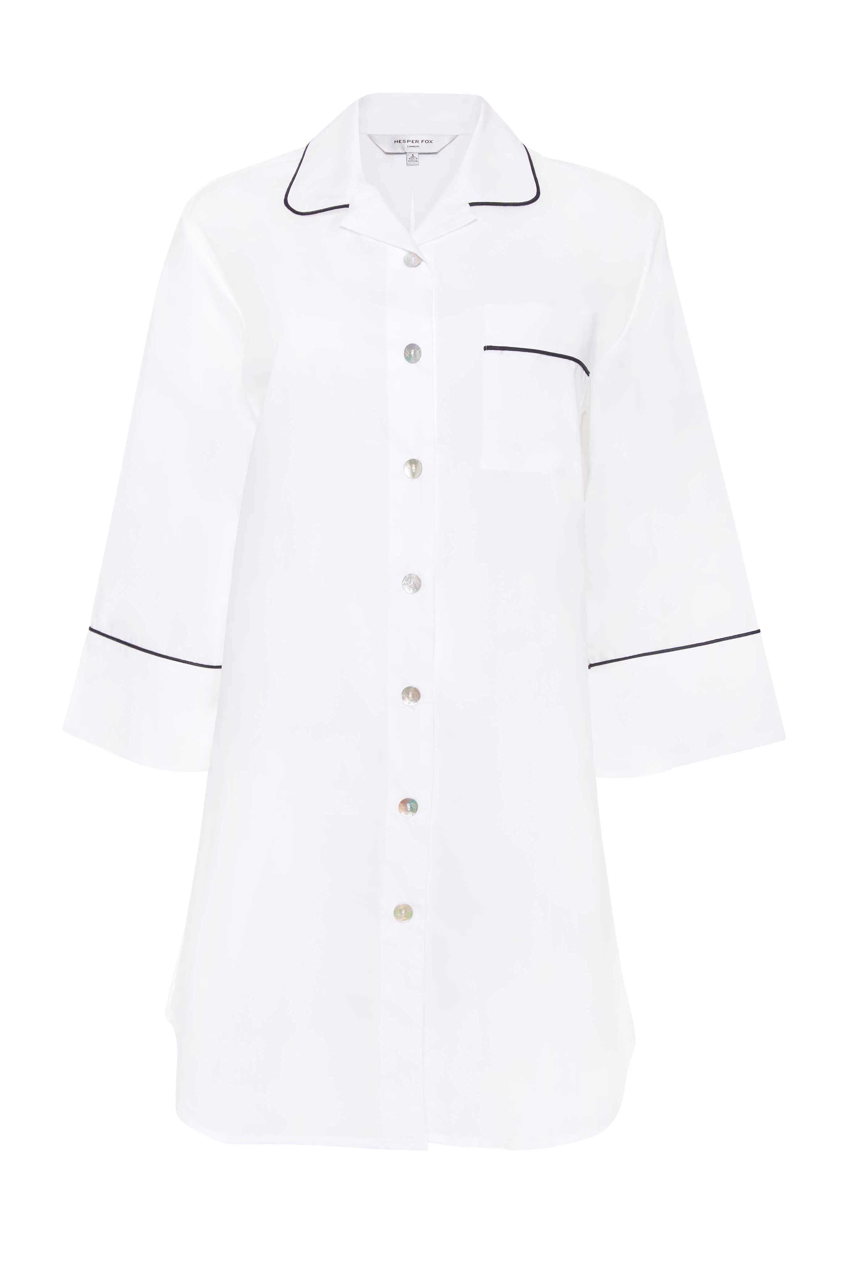 Ally White Cotton Nightshirt - Black Piping