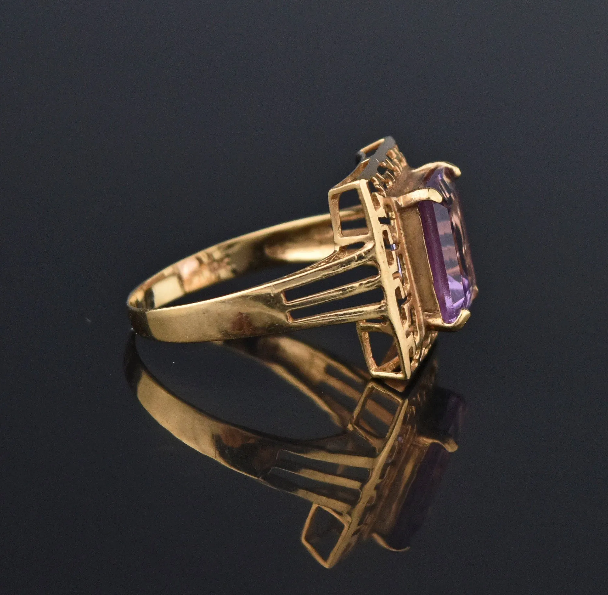 Amethyst Gold Greek Key Pattern Retro Ring