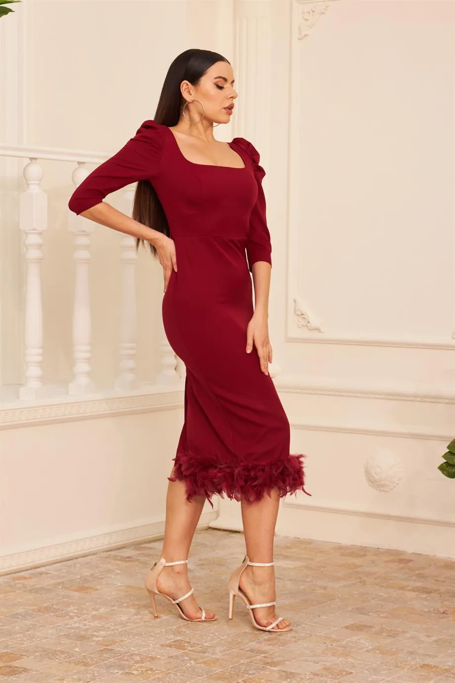 Angelino burgundy pancake skirt hairy midi word dress