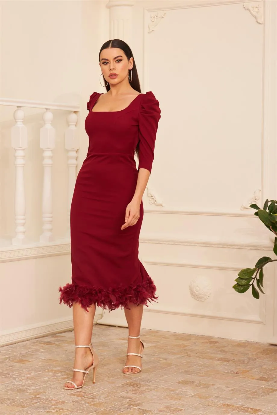 Angelino burgundy pancake skirt hairy midi word dress