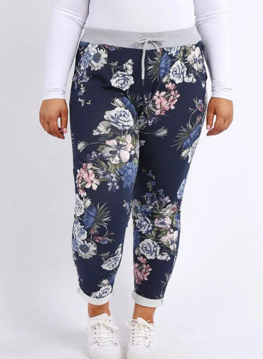 Anne   Kate Italian Blossom Print Navy Pant 10-12