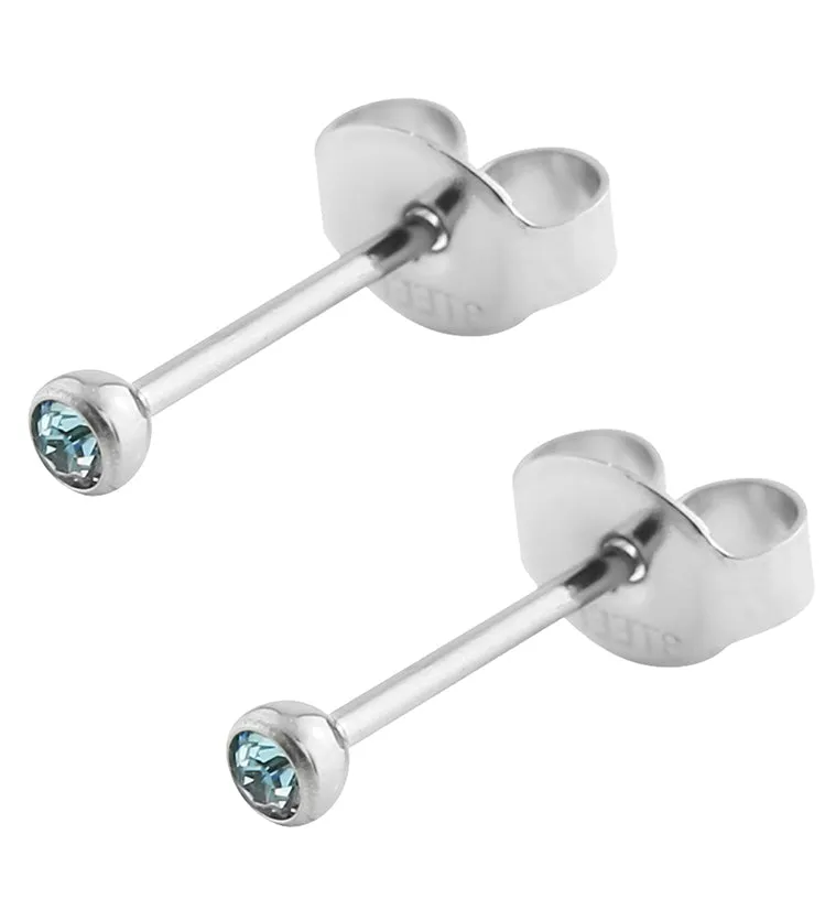 Aqua Bezel CZ Stainless Steel Stud Earrings