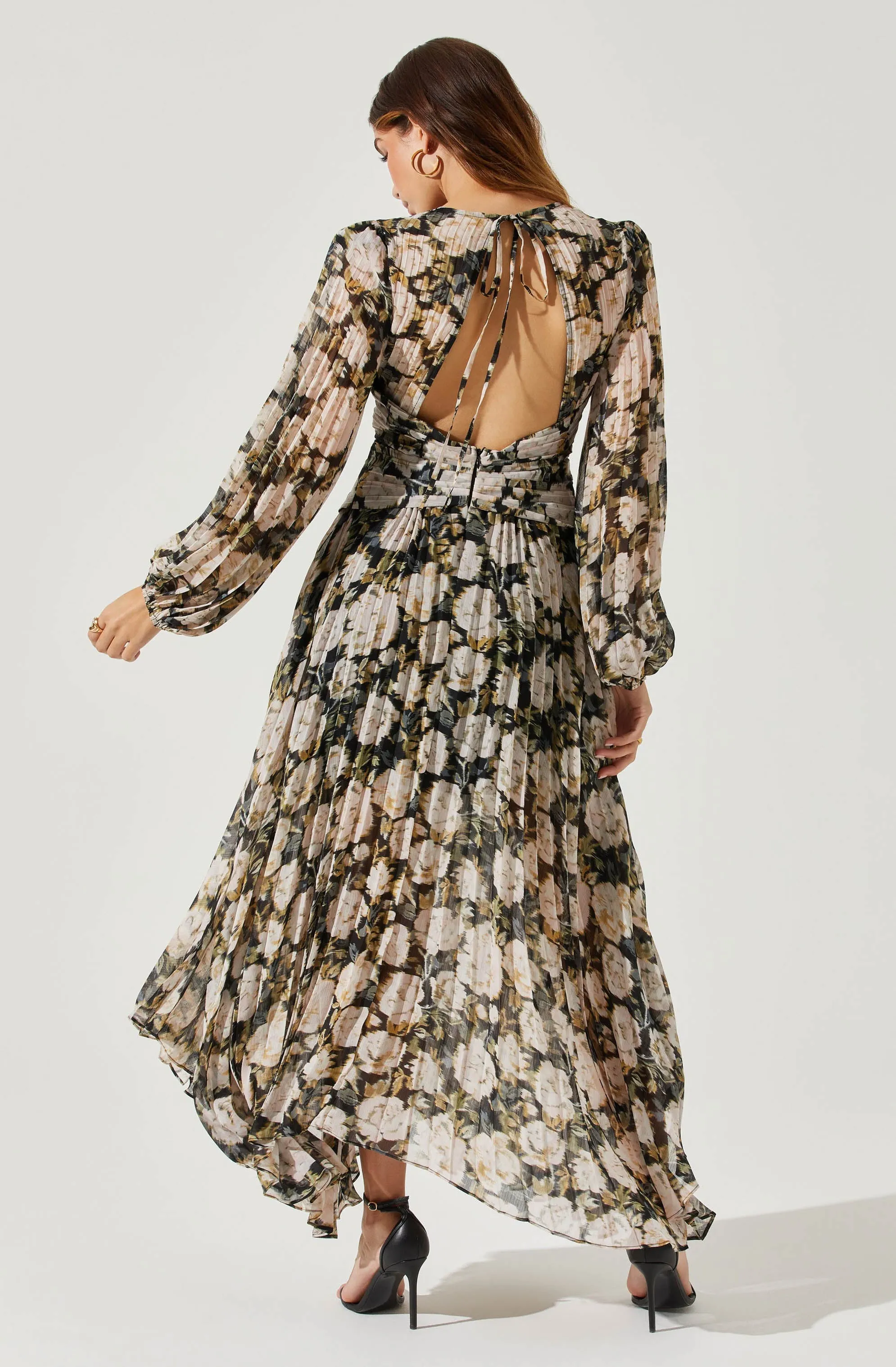 Ayana Floral Pleated Long Sleeve Maxi Dress