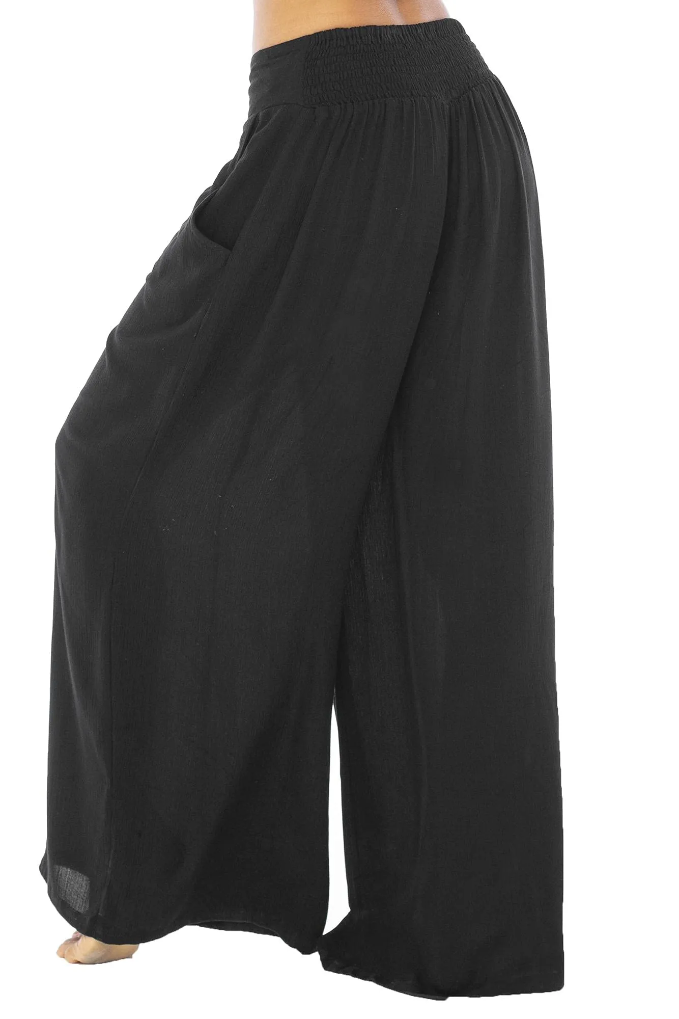 Back From Bali Womens Boho Palazzo Pants Flowy Wide Leg Hippie Beach Pants with Side Pockets and Smocked Waist