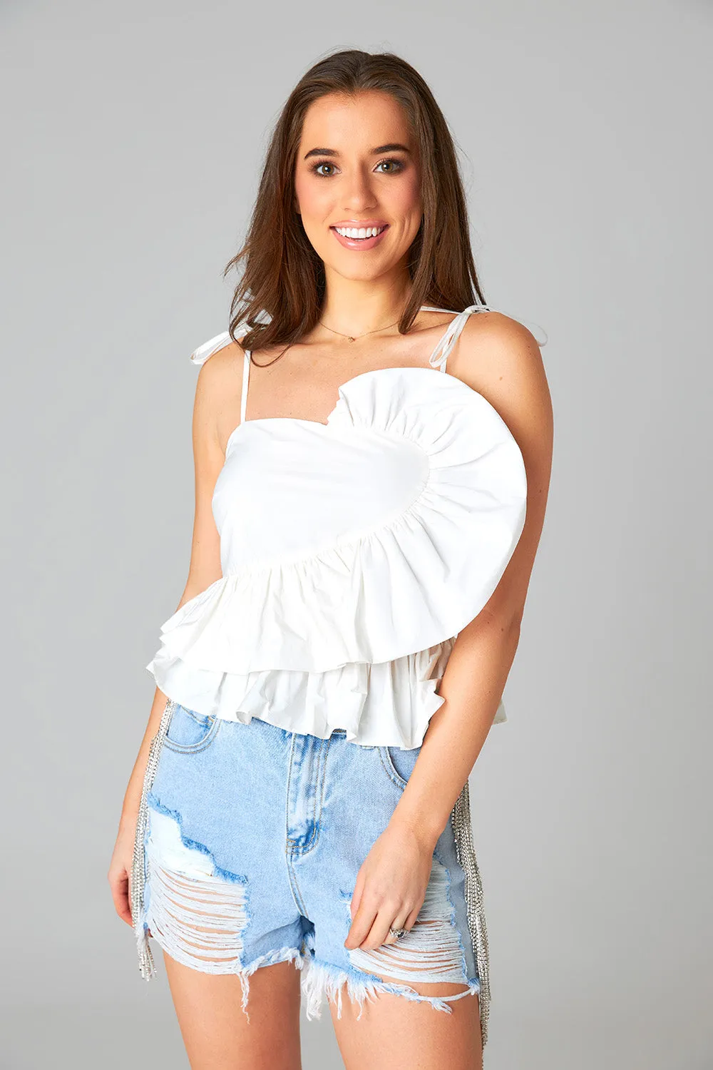 Beck Ruffle Tank Top - White